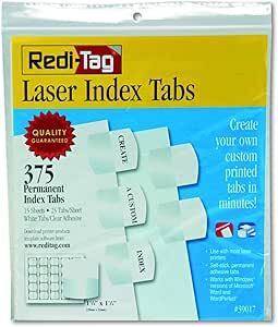 Redi-Tag-Laser Printable Index Tabs, Permanent Adhesive, 1-1/8 X 1-1/4 ...