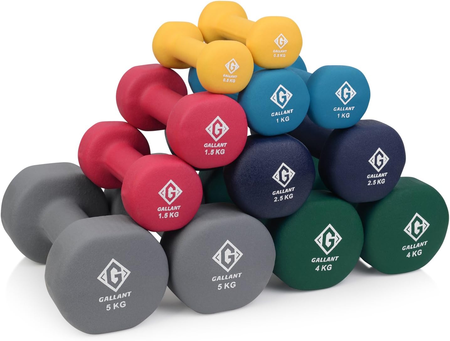 Gallant Neoprene Hand Dumbbells Weights Fitness Home Gym Exercise Barbell 1Kg, 2Kg, 3Kg, 5Kg, 8Kg and 10Kg Pairs Light Heavy For Ladies Mens Dumbbells