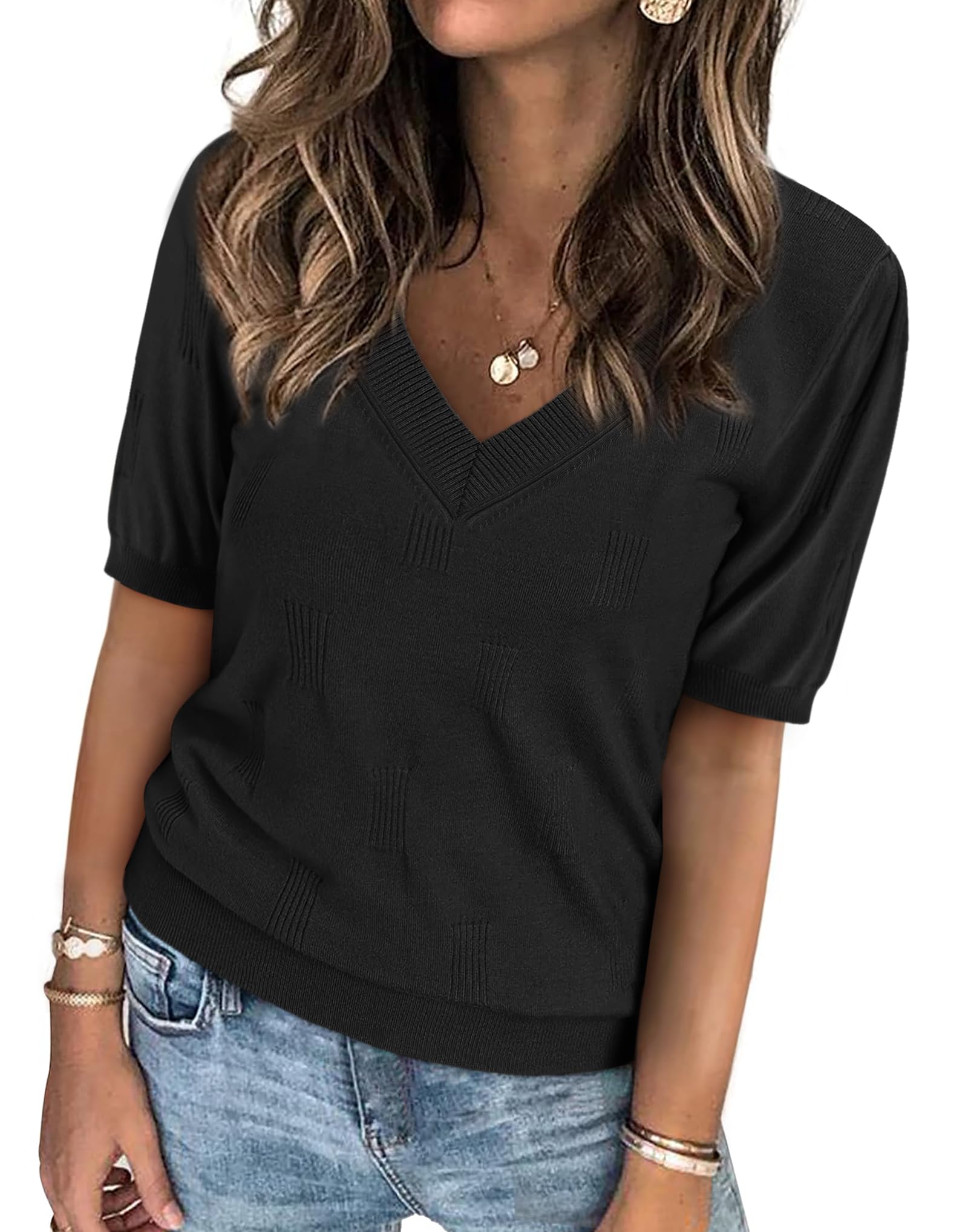 ATHMILE Women's Ribbed Knit Scoop Neck T-Shirt - Slim Fit Short Sleeve Basic Top For Summer, Casual & Trendy