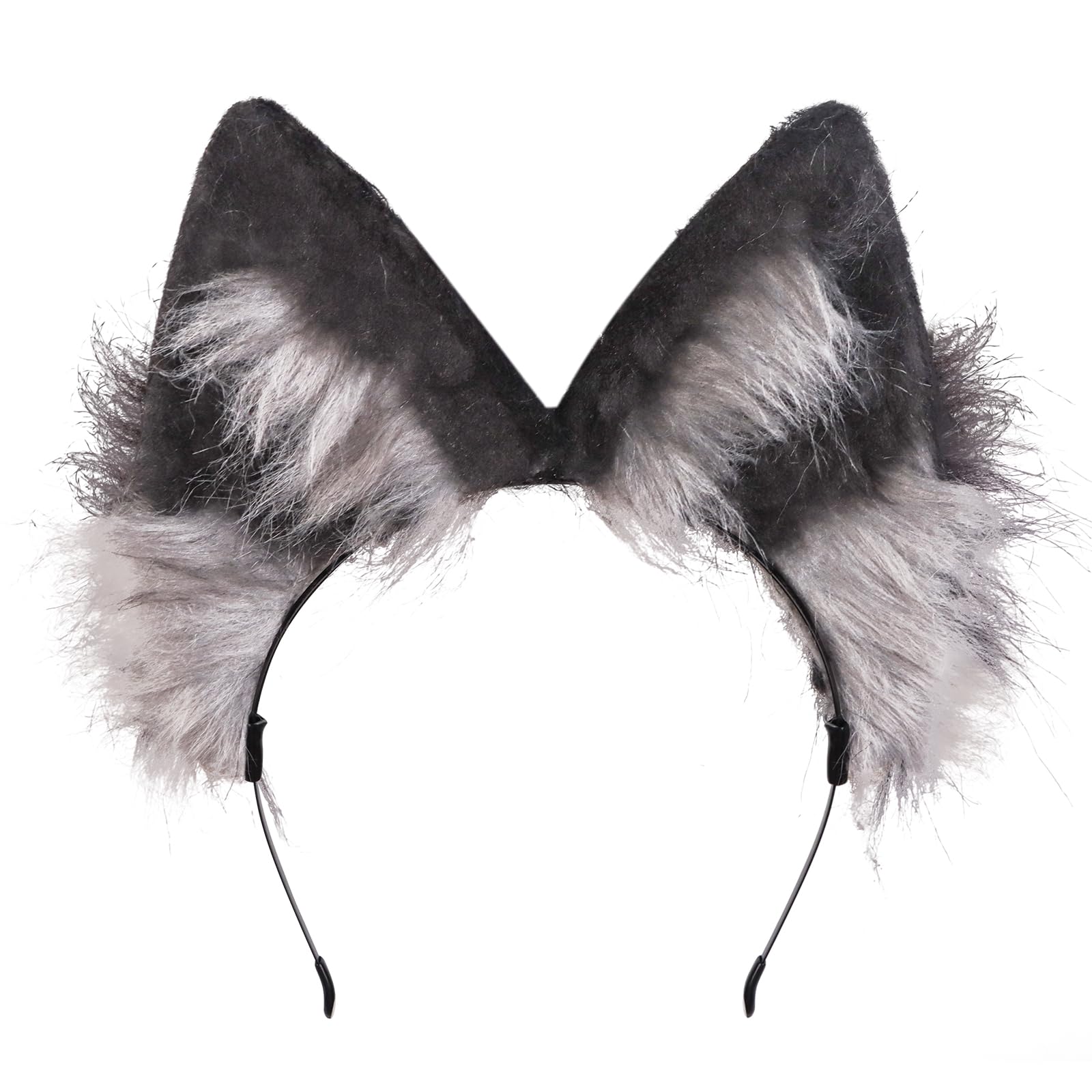 Jiusely Handmade Faux Fur Fox Wolf Ears Headband Furry Animal Ear Hairband Animal Cosplay Hair Hoop Women Men Head Accessories for Halloween Cosplay Costume Anime Dress