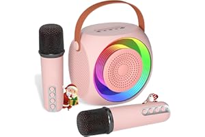 MicPioneer Karaoke Machine for Kids, Bluetooth Speaker with 2 Wireless Microphones and LED Lights, Birthday Gifts for Girls Ages 4, 5, 6, 7, 8, 9, 10, 12+(Pinkcolor)