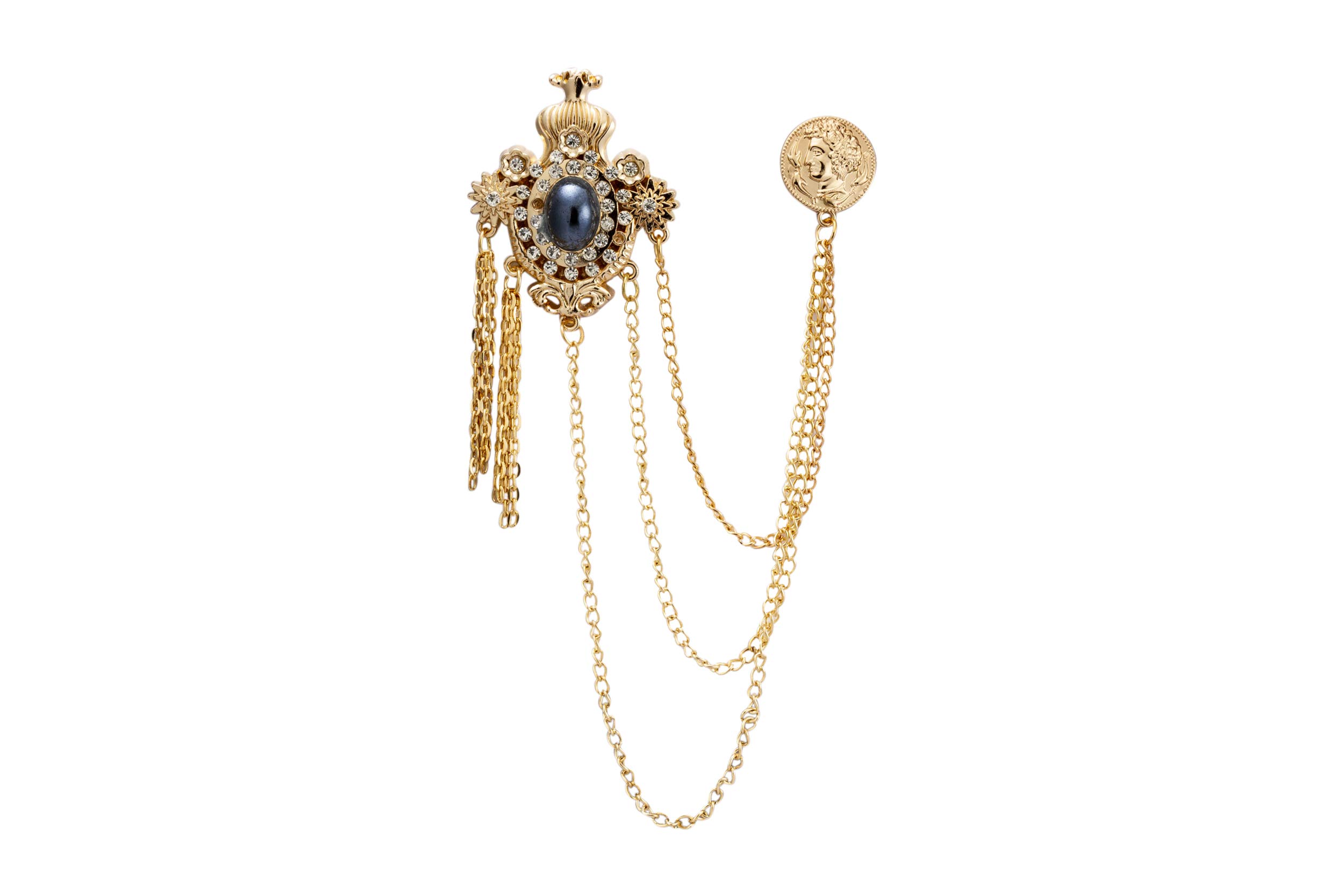 Brooch Lapel Pin for Men Crowned Stone with Gold Engraving Enamel Stone Stone Honorary Coin Chains Lapel Pin Badge Coat Suit Wedding Gift Party Shirt Collar Accessories