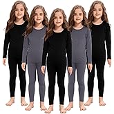Silkfly 5 Set Girls Thermal Underwear Set Fleece Lined Long Winter Underwear Kids Base Layer Thermal Top Bottom Warm