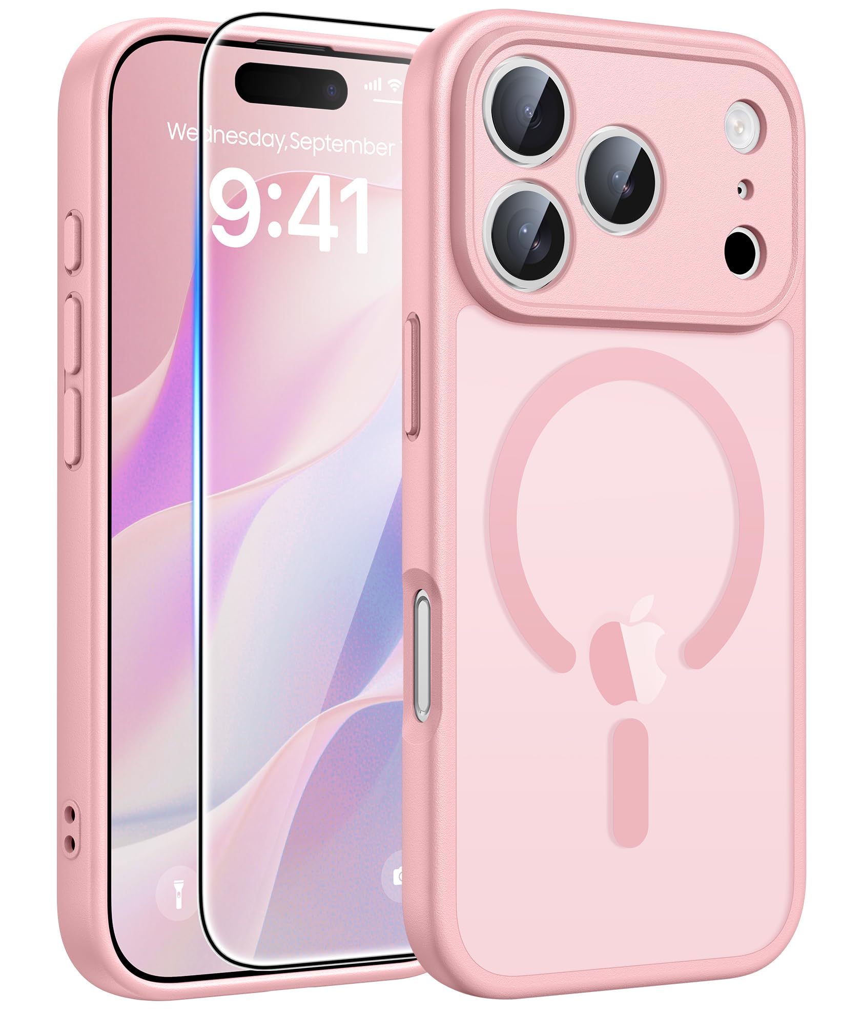 FNTCASE for iPhone 17 Pro Case: Magnetic Frosted Translucent Matte Military Grade Shockproof Slim Cover | Full Covered Camera Protection | Slim Drop Proof Durable Protective Cases