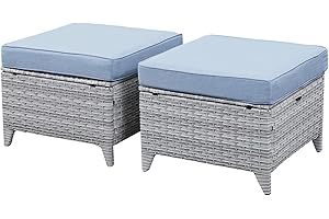 Belord Outdoor Furniture Ottoman Set of 2 Patio Seating Footstool All-Weather Rattan Wicker Ottoman Seat with Soft Cushions for Patio Furniture Set