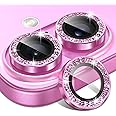 Glitter Camera Lens Protector for iPhone-16 Plus - for iPhone 16 9H Anti-Scratch Tempered Glass with Aluminum Edging, Cute Girly Metal Individual Bling Ring Cover for Women by Matekxy, Pink