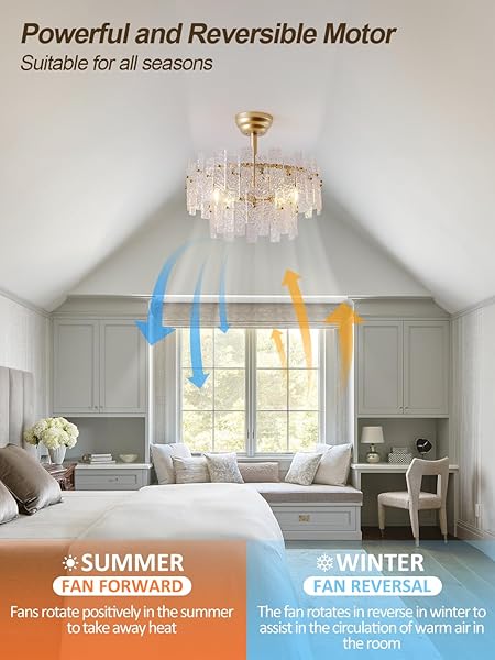 CELAVIEIOP 20″ GOLD FANDELIER CEILING FAN WITH LIGHT,GOLD CRYSTAL CHANDELIER CEILING FANS WITH LIGHTS AND REMOTE CONTROL,MID-CENTURY MODERN CAGED WITH 6 SPEEDS FOR LIVING ROOM BEDROOM NURSERY