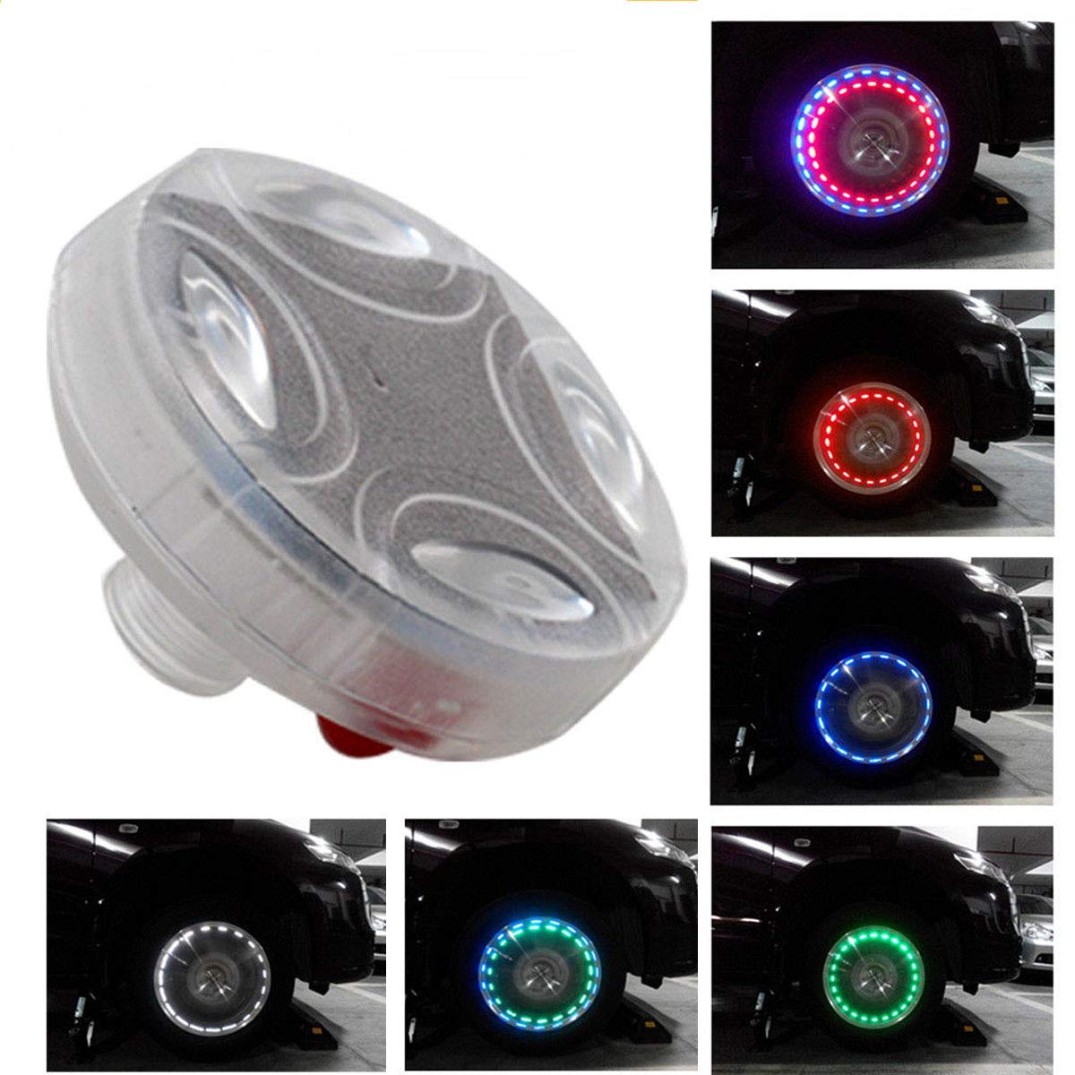 MASO H841843 Car Wheel Led Lights, Colorful LED Solar Wheel Hub Tire Lights 4 Modes Flash Wheel Light, Waterproof Tyre Valve Cap Strobe Lamp Kit for Car Vehicle Motorcycle