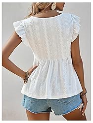 SweatyRocks Women's Lace Trimmed V Neck Ruffled