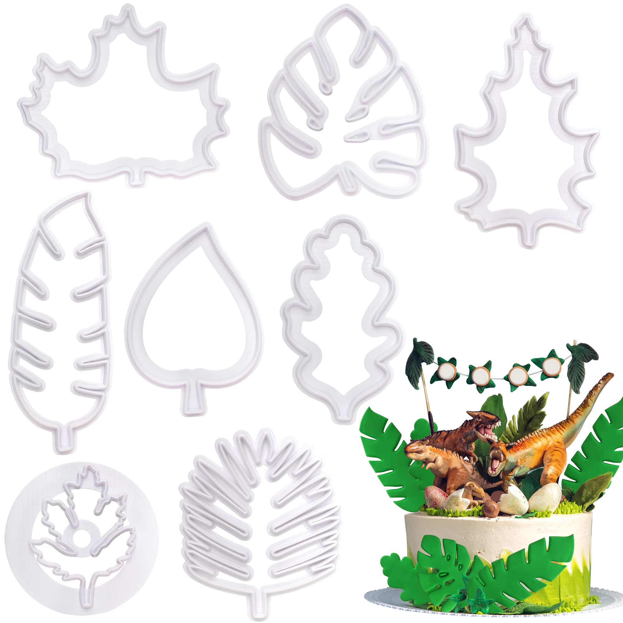 8 Pcs Tropical Leaf Icing Cookie Cutter Shapes Set for Cake Decorating Mini Plastic Fondant Icing Mould DIY Baking Tool