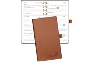 POPRUN 2024 Pocket Calendar (3.5'' x 6.5'')2024 Pocket Spiral Planner Weekly and Monthly for Purse, Appointment Book for time Management, Vegan Leather Cover - Brown