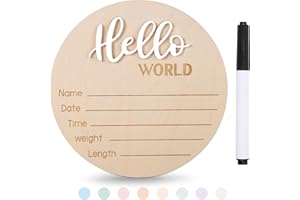 Xyndrella Baby Announcement Sign with Pen, 5.9 Inch Wooden Hello World Newborn Sign for Hospital, 3D Birth Announcement Board, Welcome Baby Name Signs for Nursery, Newborn Gift for Boy & Girl, White