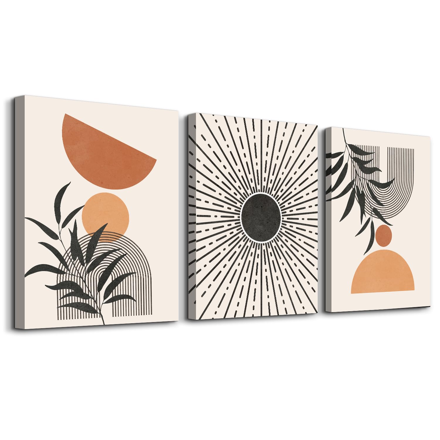 hyidecorart Boho Canvas Sun Arch Botanical Wall Art for Living Room, Black Red Orange Abstract Leaves Nordic Minimalism Modern Bedroom Bathroom Dining Room and Office — image 1