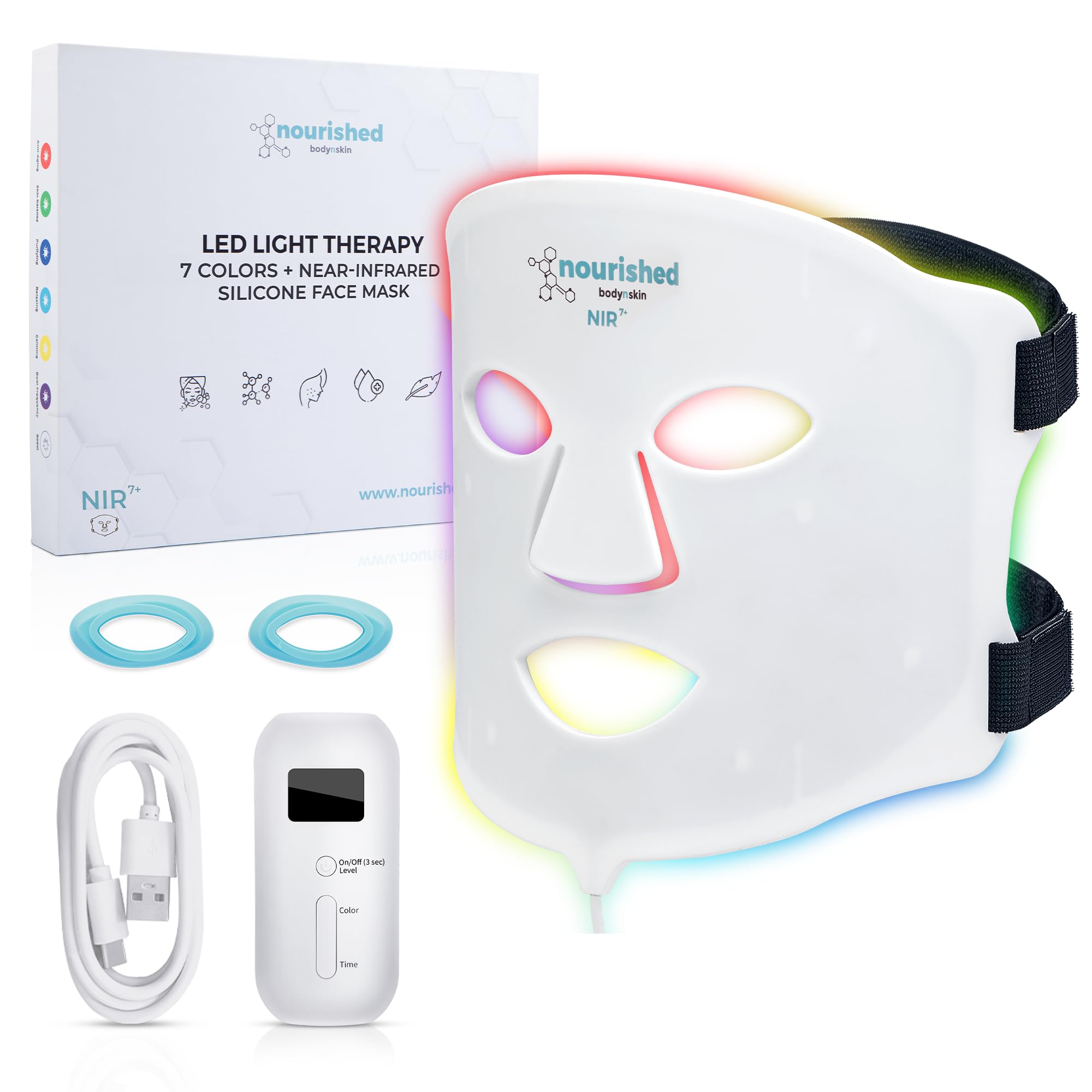 Photo 1 of Nourished Bodynskin 7 Colors LED Face Mask with Near-Infrared - Blue, Red Light Therapy for Face - 114 LEDs - Skincare Tool for Wrinkles, Anti-Aging