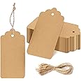 Blank Gift Tags with String, 100 Pcs Kraft Paper Gift Price Tags with 32.8 Feet Natural Jute Twine, Price Tags with String fo