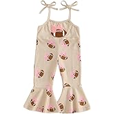 SYOKUP Toddler Baby Girl Football Outfit Bow Embroidery Spaghetti Strap Romper Bell Bottoms Jumpsuit One Piece Clothes