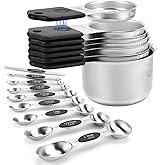 Magnetic Measuring Cups and Spoons Set-Heavy Duty 304 Stainless Steel，Double Measurement Markings，Set of 16 with Leveler for 