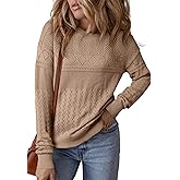 SHEWIN Fall Sweaters for Women Casual Crewneck Long Sleeve Crochet Pullover Tops Sweater