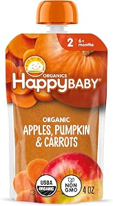 Happy Baby Organics Stage 2 Baby Food Pouches, Gluten Free, Vegan & Healthy Snack, Clearly Crafted Fruit & Veggie Puree, Appl