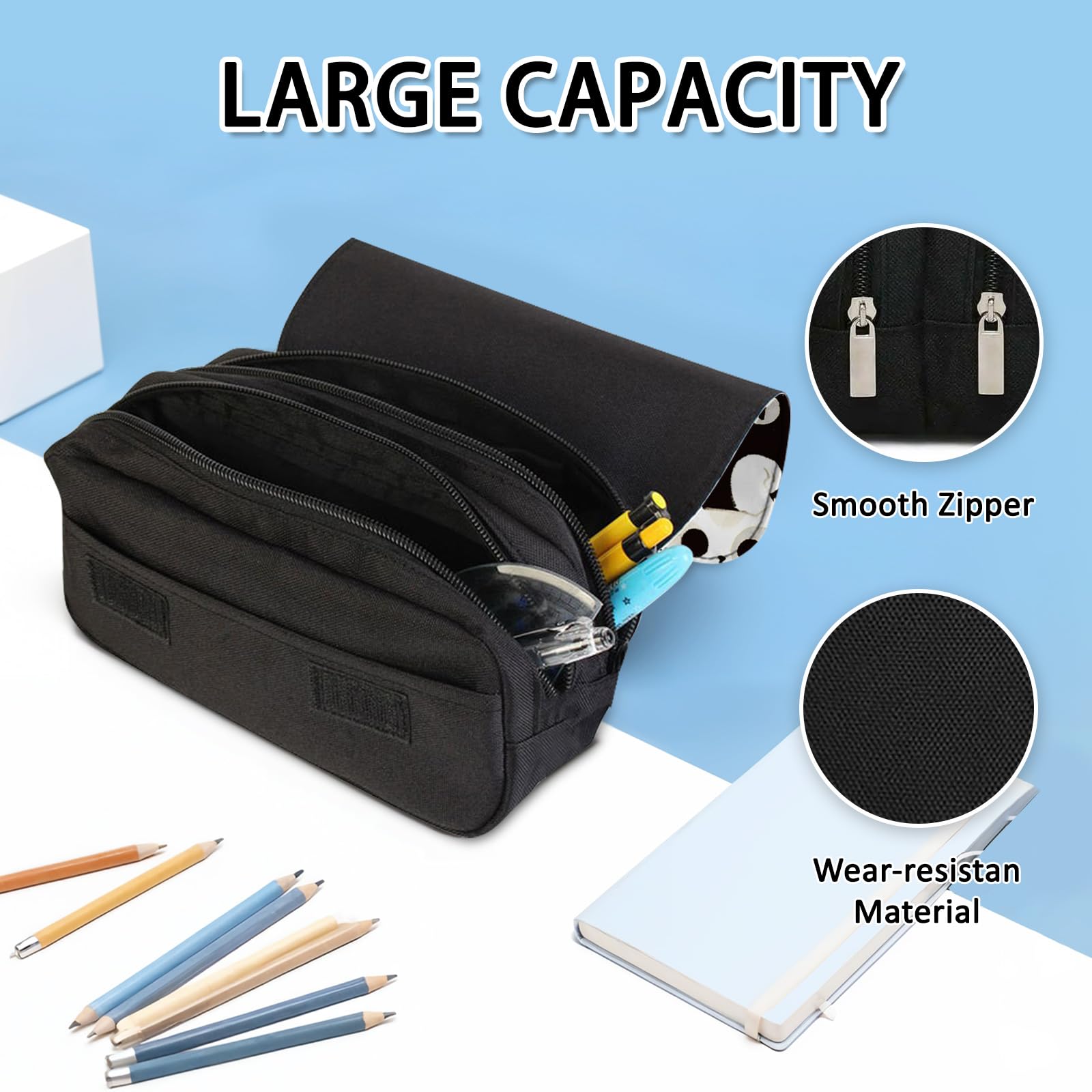 Cat Pencil Case for Boys Girls Cartoon Black Cat I'm Fine Pencil Pounch Large Capacity Flip Top Pen Bag with Zipper Back to School Supplies Cats Themed Pen Holder Office Student Stationery Box