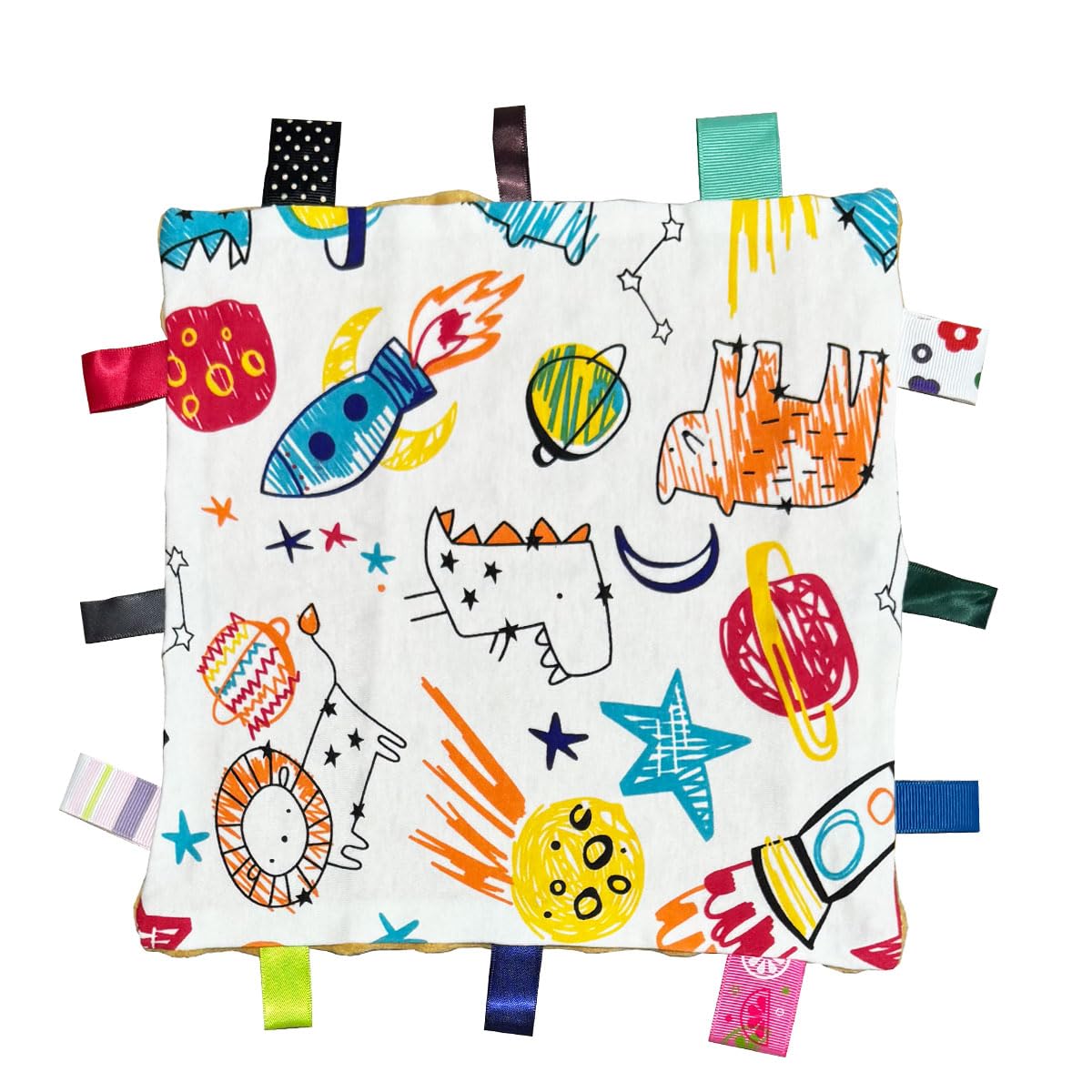 Eyands Baby Tag Blanket, Cotton and Plush Soft Taggy Blanket with Tags for baby gift