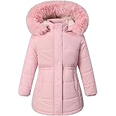 MAJSEBI Girls Winter Jacket Long Puffer Coat with Removable Hood，Kid's Warm Insulated Parka for Cold Weather, Full Zip