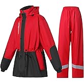 RAINFREEM Rain Suit for Women Waterproof Hooded Rain Gear Rain Jacket and Pants 2 Piece Breathable Rain Coat Outdoor