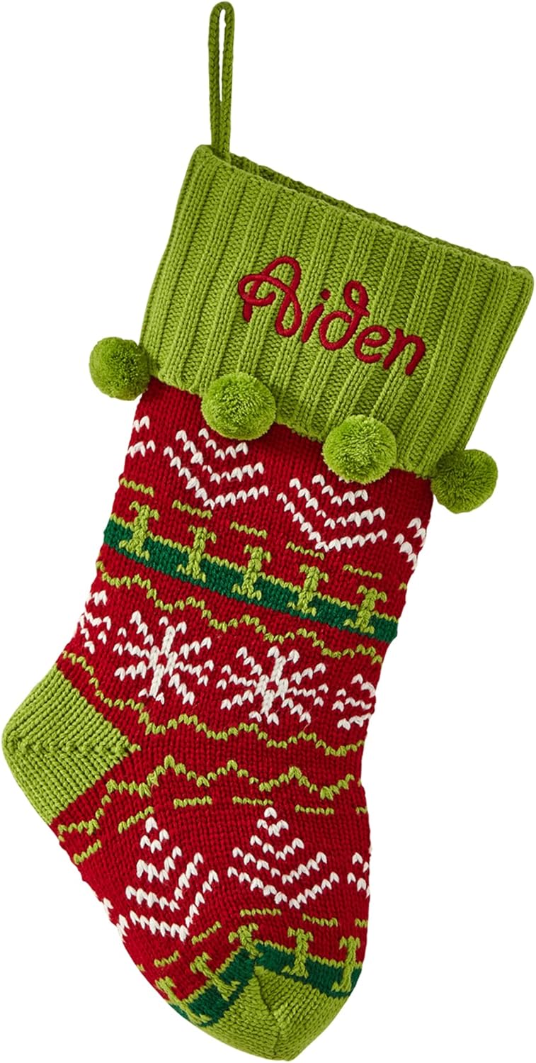 Stockings & Holders - Let's Make Memories Personalized Snowflake Knit Christmas Stocking - Snowflake Stocking - Holiday Decor – Red & Green - Customize Name - 8.5