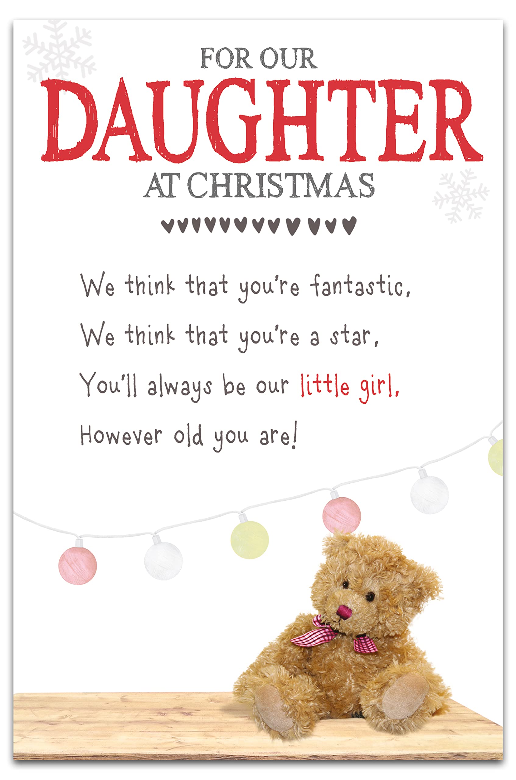 Snuggly Bumpkins, For Our Daughter at Christmas, Xmas Card Daughter, We Think That You're Fantastic!, Multi-coloured, 23.5 x 19.9 cms