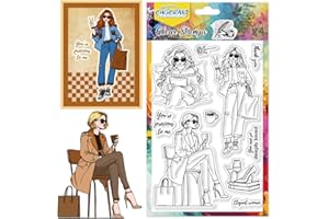 CHGCRAFT Fashionable Lady Reading Clear Stamps Modern Woman Elegant Transparent Handicraft Stamps for DIY Scrapbooking Photo Album Decorative, 6.3x4.3inch
