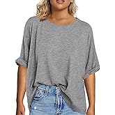 Tankaneo Women's Plus Size Short Sleeve T Shirts Summer Half Sleeve Crew Neck Oversized Tees Casual Loose Fit Tunic Tops