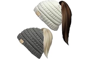 Funky Junque Kid's BeanieTail Children’s Ponytail Messy Bun Beanie Solid Ribbed Hat