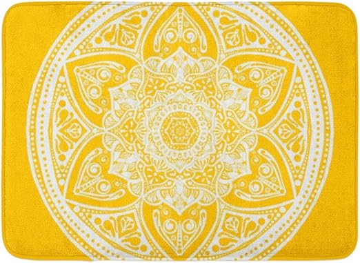 Amazon Com Ablitt Bath Mat Yellow Bee Honey Mandala Bathroom White Zen Yoga Meditation Bathroom Decor Rug 16 X 24 Home Kitchen
