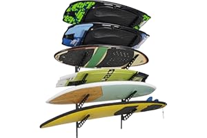 HIKULA Multi Board Surf Rack Wall Mount for Surfboard, Wakeboard, Snowboard Storage, Adjustable Wall Hangers Boards Display