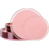 DaYammi 60PCS Pink Plastic Plates - Heavy Duty Pink and Gold Disposable Plates for Party,Gold Rim plate Disposable Include 30 Dinner Plate,30 Dessert Plate,Frosted Plastic plates for Valentine's Day