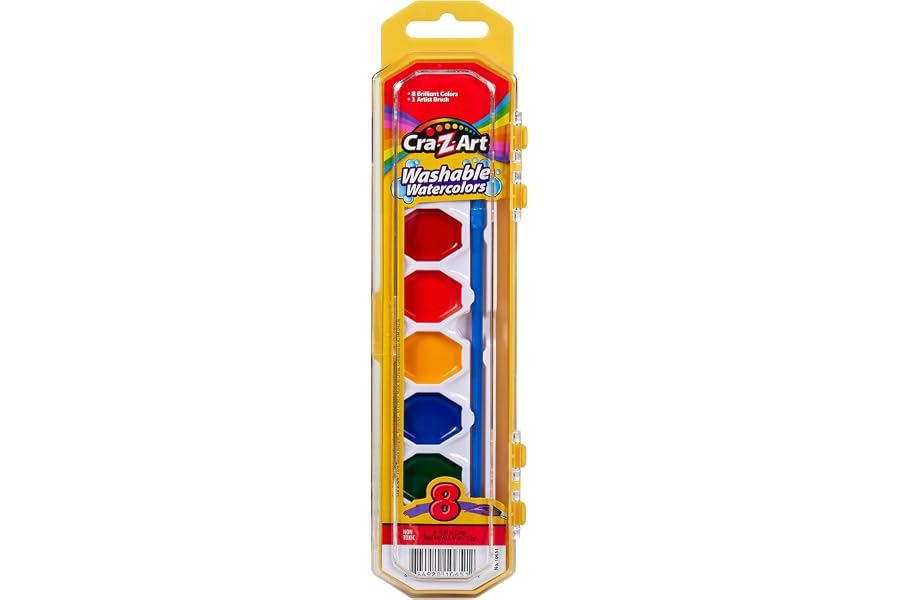 Cra-Z-art Washable Watercolors with Brush, 8 Colors, 1 Tray (10651)