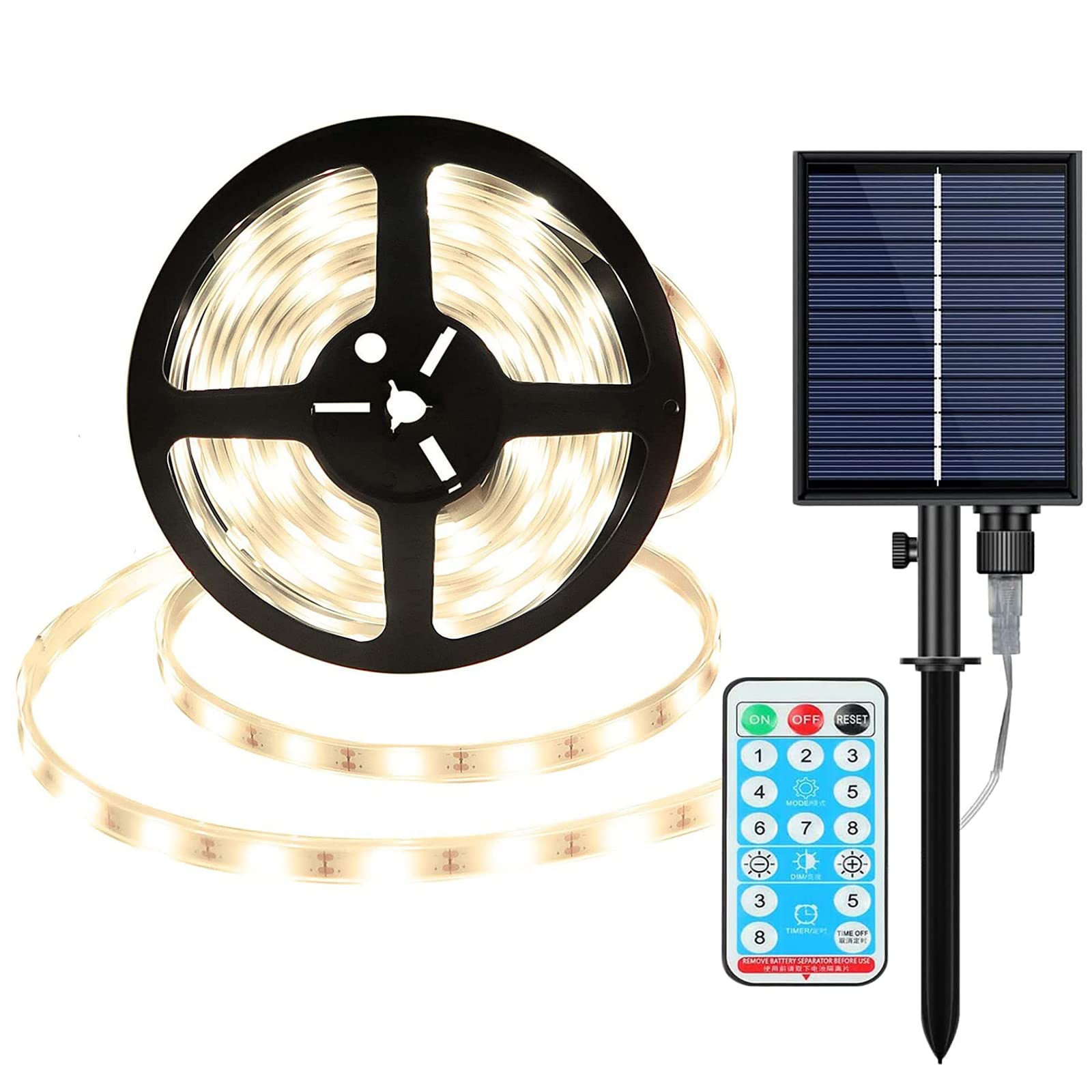 240LED Solar Strip Lights Outdoor,KINGCOO Waterproof 10M Flexible LED Rope Lights Solar Strip 8 Modes Remote Control for Garden Porch Christmas Pathway Home Umbrella Courtyard Decoration (Warm White)