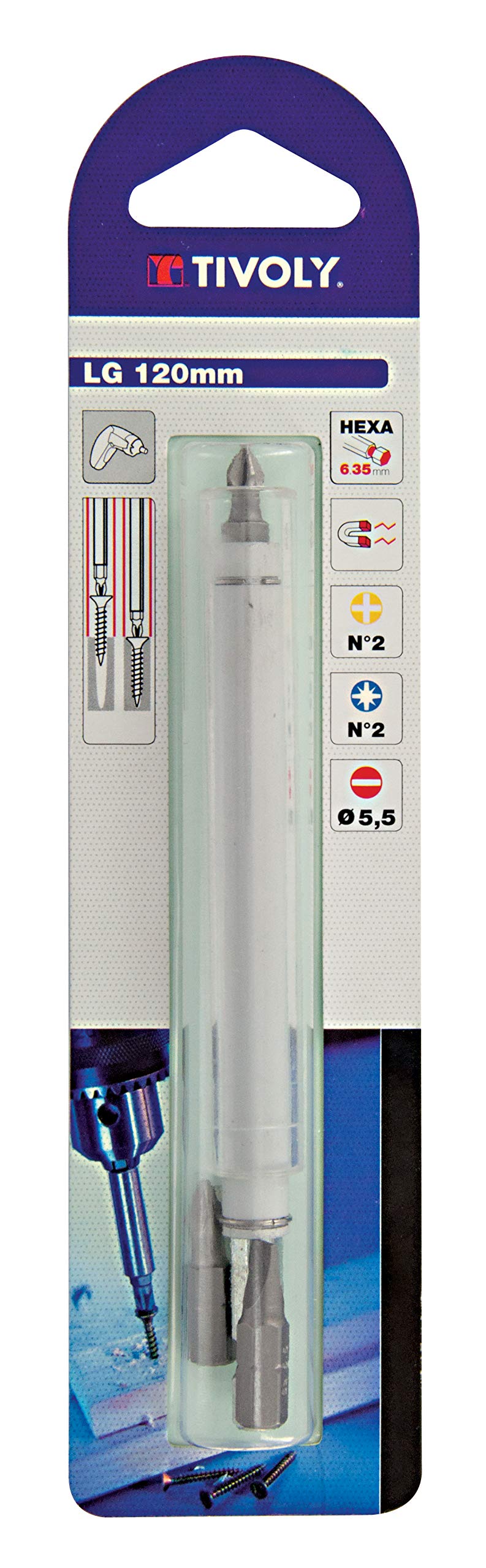 TIVOLY 11501320012 Hexa Bit Holder 6.35mm with Telecopic Screw Guide Length 120 mm Screwdriver