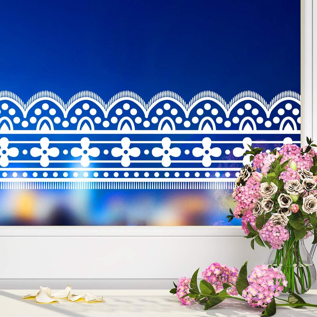 Yenhome 4"x32.8' White Lace Borders Transparent Self Adhesive Peel and Stick Wall Borders for Bathroom Living Room Decorative Border Decals for Wall Vinyl Film for Bedroom Removable Wallpaper Borders