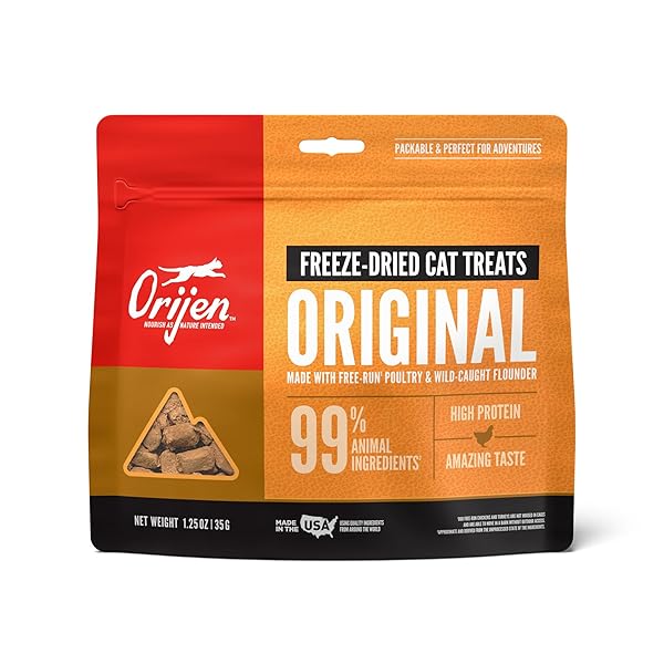 ORIJEN FREEZE DRIED CAT TREATS GRAIN FREE HIGH PROTEIN RAW ANIMAL INGREDIENTS ORIGINAL 1.25OZ BAG