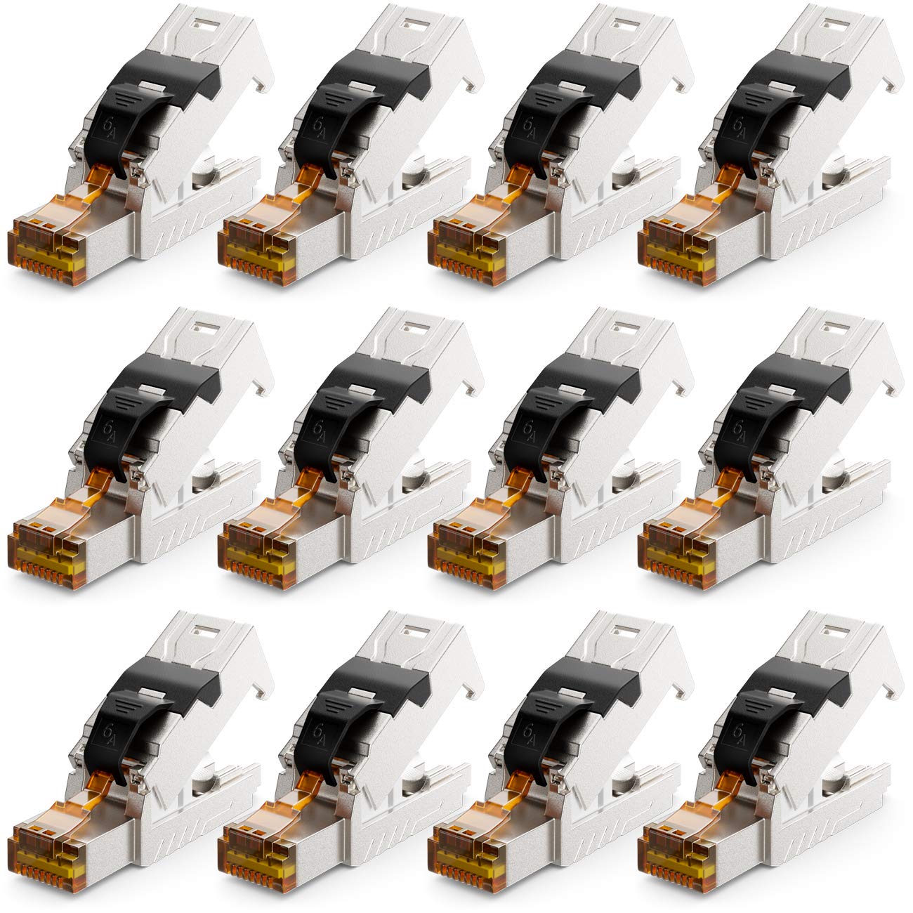 deleyCON 12x CAT 6a Network Connector RJ45 with LSA Connection Tool Free for Rigid Installation Cables LAN Cable Network cable RJ45 Connector Shielded CAT6a Metal Housing 10Gbit/s — image 1