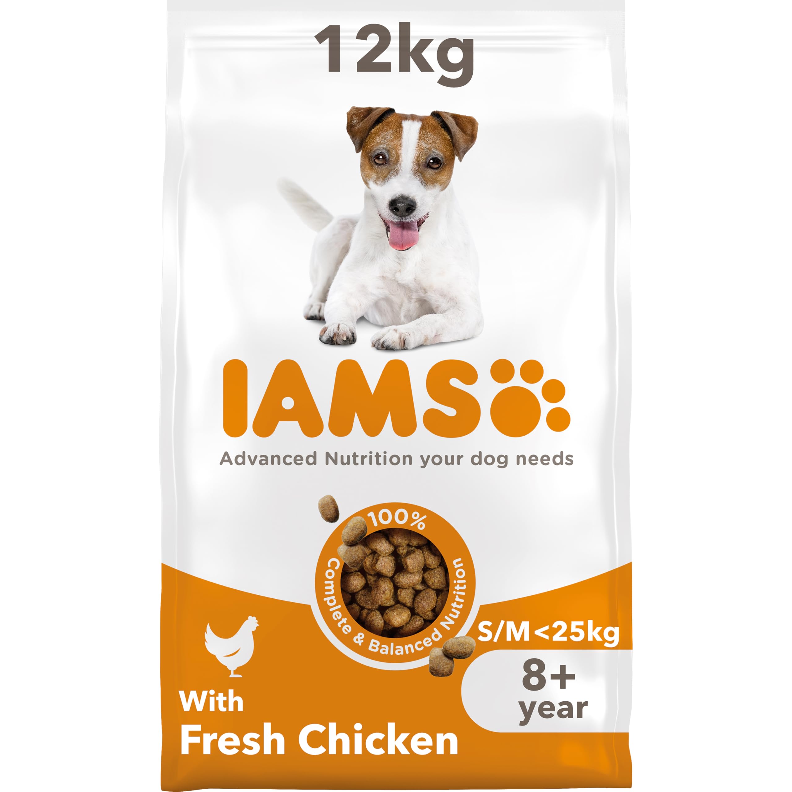 IAMS Senior Small Medium Complete Dry Dog Food Chicken 12kg - With DentalCare System