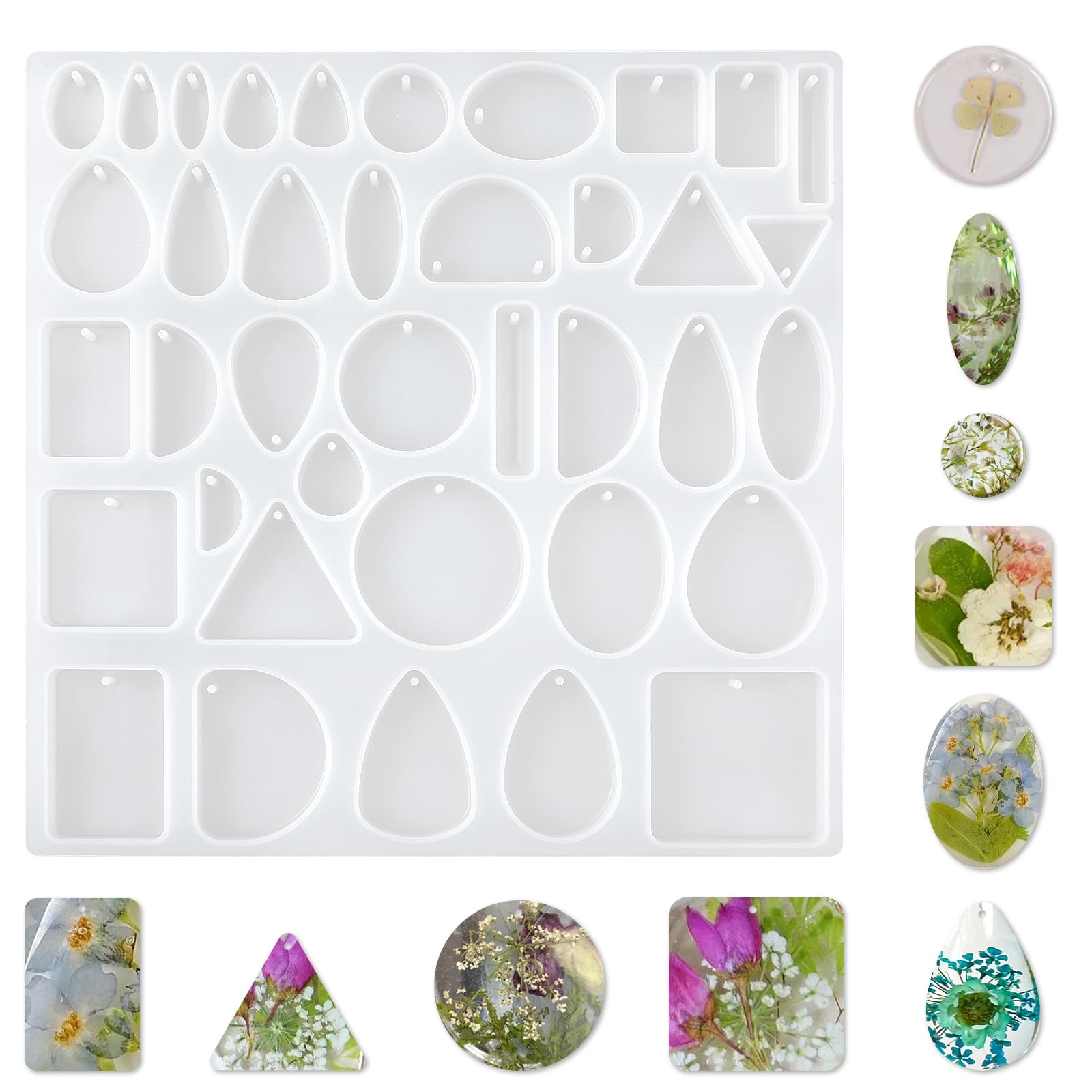 Epoxy Resin Moulds Silicone Jewelry Molds With Hole, DIY Jewellery UV Resin Moulds for Making Earrings Pendants Keychain