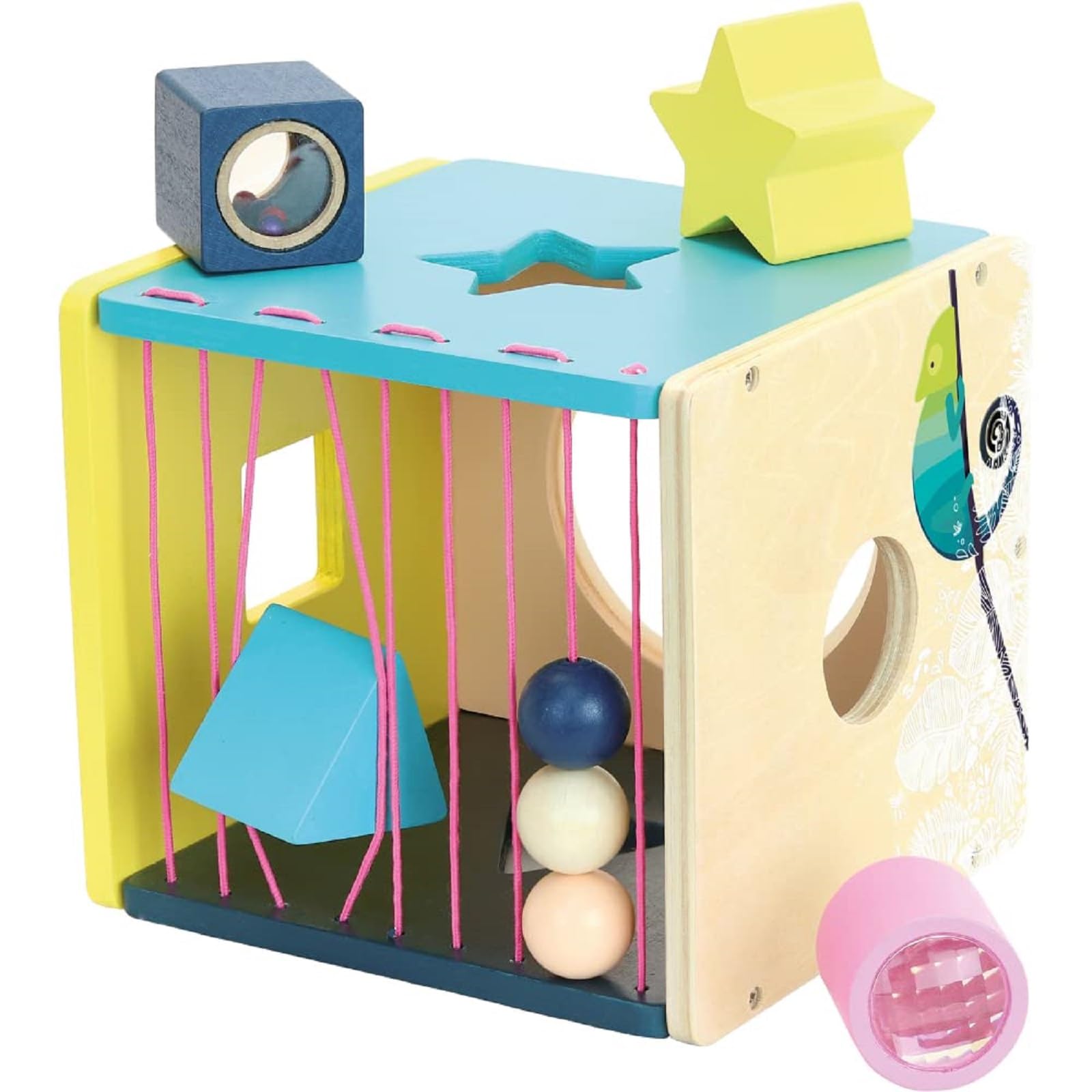 Vilac Wooden Under the Canopy Early Sorting Box, Educational Shape Sorter Cube for Kids, Multicolored, 16 x 16 x 16 cm, 12 Months+