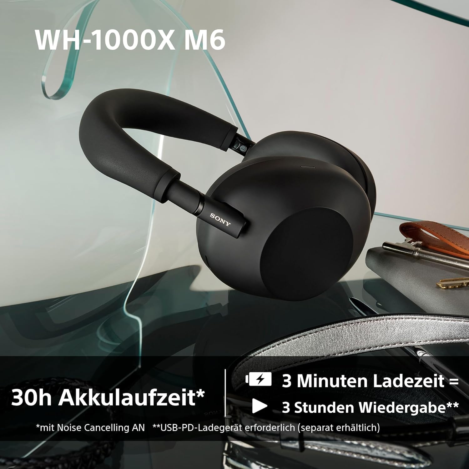 Sony WH-1000XM6 kabellose Noise Cancelling-Kopfhörer, Signature Hi-Res Sound, Bluetooth-Kopfhörer, Komfort, faltbares Design, magnetische Tragetasche, 30 Std.-Akku NC An, iOS & Android - Schwarz 8