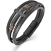 Veshon Mens Leather Cross Bracelet Multi-Layer Braided Faith Cross Bracelet for Religious Bangle Wristband Jewelry for Men Women