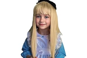 Kediciz Short Wigs with Bangs for Girls Synthetic Hair Full Wig 50cm Long Straight Daily Party Fancy Dress,Blonde