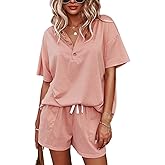 ADDHEAT Women's Short Sleeve Sweatsuits: 2 Piece Casual Outfit Sets with Pockets