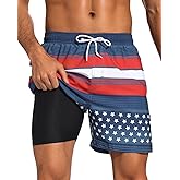 SILKWORLD Mens Swim Trunks with Compression Liner 2 in 1 Quick Dry Bathing Suit Beach Shorts with Zipper Pockets
