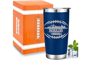 GYOTHRIG Football Fan 20 Oz Insulated Travel Coffee Cup Mug Tumbler with Lid Dallas Themed Merch Shop Men Women Sport Stuff Gear Apparel Cowboys Team Decor Accessories Husband Boyfriend Dad Cool Birthday Gifts